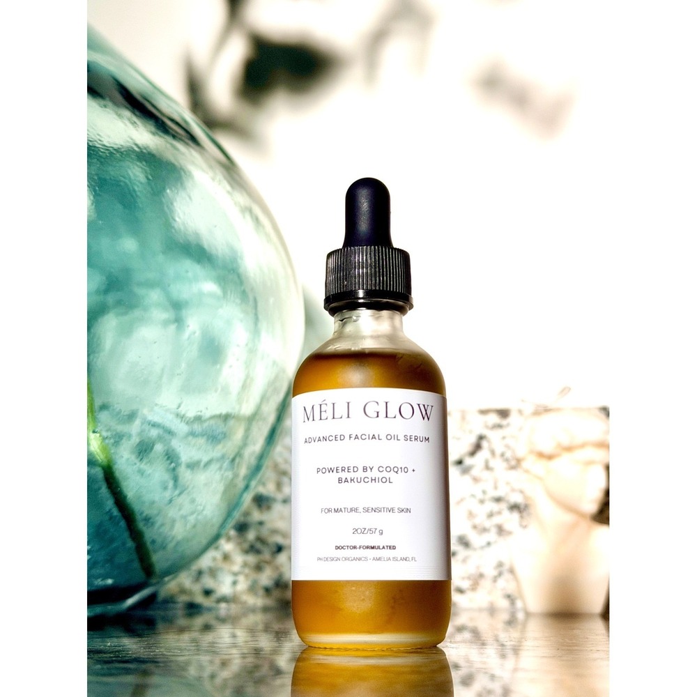 Meli Glow Advanced Facial Oil Serum CoQ10 Bakuchiol Mature Sensitive Skin 2oz